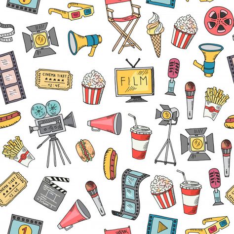 Cinema Doodle, Cinema Background, Icons Doodle, Diy Movie Night, Doodle Icons, Cinema Art, Doodle Icon, Watch Wallpaper, Journal Aesthetic