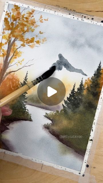 Sable on Instagram: "Watch this scene come to life ✨

#watercolors #nature #fall #autumn" Watercolor Mountains Tutorial, Painting A Mountain, Nature Fall, Oil Pastel Drawings, Landscape Art Painting, Watercolor Mountains, Autumn Scenes, Mountain Lake, Pastel Drawing