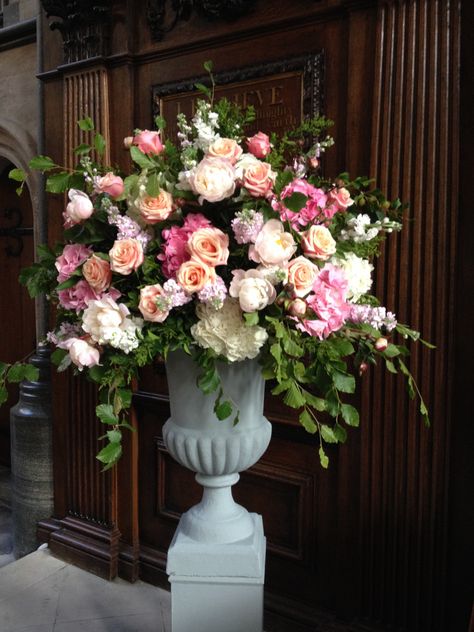 classical urn arrangement by Euphoric Flowers. Temple Church London Baroque Flowers, Alter Flowers, Tall Flower Arrangements, Flower Magazine, Urn Arrangements, Arranging Flowers, Places Of Worship, Flower Urn, Large Floral Arrangements