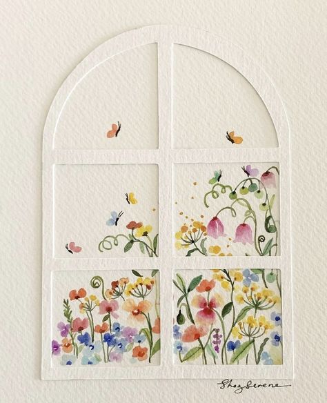 Shaz Serene, Serene Design, Diy Watercolor Painting, Watercolor Flower Art, Card Drawing, Diy Watercolor, Book Art Diy, Through The Window, Watercolor Inspiration