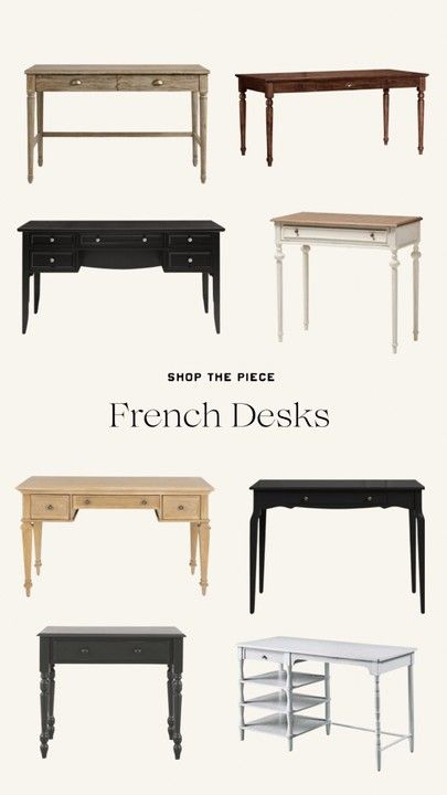 French Desk Office, Black Vintage Desk, French Home Office, French Provincial Office, Parisian Desk, French Office Decor, Parisian Home Office, Turned Leg Desk, Modern Parisian Home