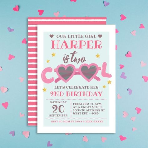 Girls Second Birthday, Two Cool Birthday, Second Birthday Party, Two Cool, Girl Birthday Party Invitations, Animals Birthday, 2nd Birthday Invitations, Girl Birthday Themes, Second Birthday