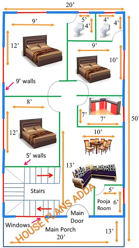 Small tiny house plan ideas|3bhk ghar ka naksha Free House Plans Pdf, Free House Plans 3 Bedroom, 20 50 House Plan, Smart House Plans, 30x50 House Plans, 20x30 House Plans, Drawing House Plans, Budget House Plans, 20x40 House Plans