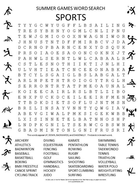 Summer sports word search Sports Word Search, Sports Crossword, Summer Olympics Activities, Printable Brain Teasers, Word Puzzles For Kids, Free Word Search Puzzles, Olympics Activities, Word Search Puzzles Printables, Word Search Printables