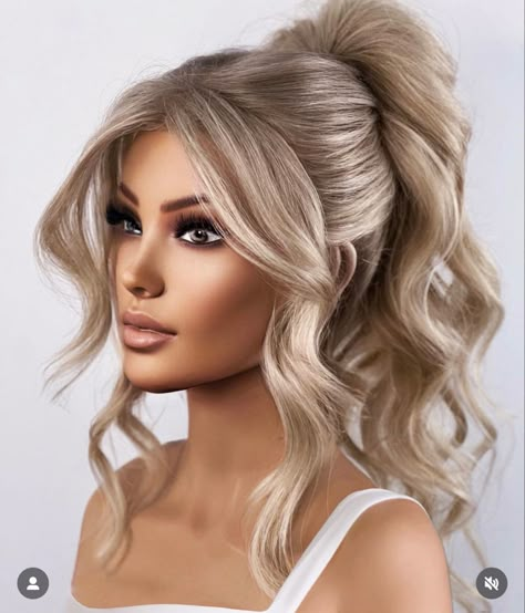 Prom Hair For Halter Top Dress, Brides Hair And Makeup, Wedding Old Hollywood Hair, Veil With Ponytail Bridal Hairstyles, Vegas Wedding Hair Hairstyles, Unique Wedding Hairstyles Brides, Classy Up Do Hairstyles, Bridal Hairstyles Side Part, Unique Formal Hairstyles