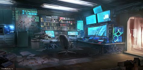 Fallen Heroes: The Hacker's Room [Jose Borges] Hacker Room, Cyberpunk Interior, Cyberpunk Room, Google Ideas, Super Wallpaper, Cyberpunk Games, Sci Fi Environment, Cyberpunk City, Computer Room