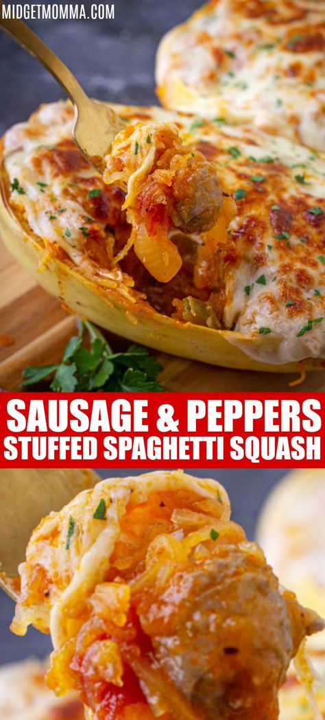 Sausage And Peppers Crockpot, Sausage And Spaghetti Squash, Stuffed Spaghetti Squash, Low Carb Spaghetti, Spaghetti Squash Recipe, Spaghetti Squash Casserole, Sausage Spaghetti, Baked Spaghetti Squash, Squash Recipe