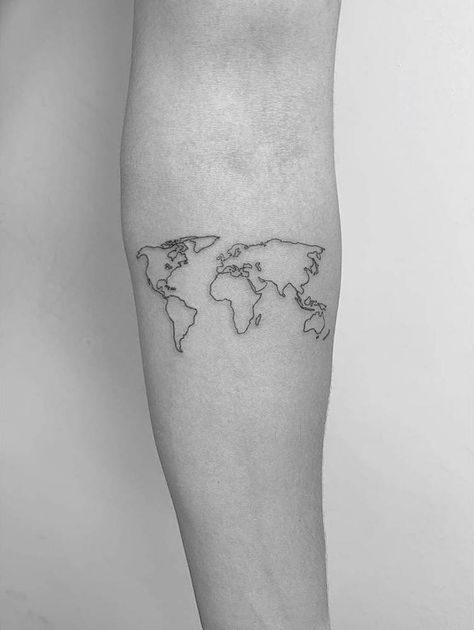 Unforgettable Tattoo, World Map Tattoo, Perspective Tattoos, Winter Tags, World Map Tattoos, Map Tattoo, Inner Forearm Tattoo, Tattoo Line, Map Tattoos