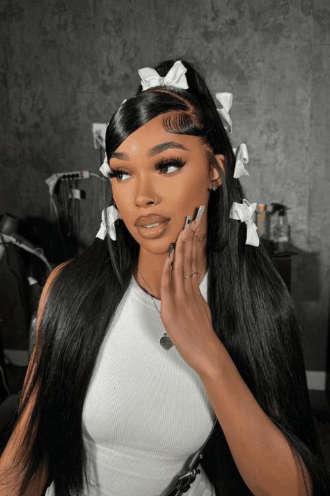 hairstyles, sleek hair, sophisticated locks High Ponytail Straight Hair, Straight Ponytail Black Women, Half Up Half Down Hair Straight, Ponytail With Bow, Straight Ponytail Hairstyles, Hairstyles For Straight Hair, Sleek Ponytail Hairstyles, Half Ponytail, Stylish Hairstyles