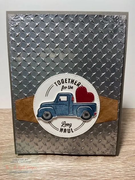 Stampin Up Truck Punch Cards, Stampin Up Trucking Along Valentine, Stampin Up Truck Punch, Truck Birthday Cards For Men, Car Cards For Men, Stampin Up Pick Up Truck Cards, Trucking Along Cards, Stampin Up Truckin Along, Stampin Up Masculine Valentine Cards