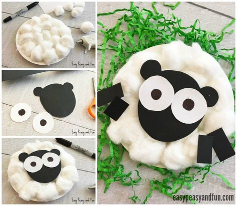 Sheep Paper Plate Craft - Easter Craft Ideas - Easy Peasy and Fun Craft With Cotton Balls, Craft With Cotton, Easter Craft Ideas, Animal Hand Puppets, Paper Plate Craft, For Girlfriend, Paper Plate Crafts For Kids, Sheep Crafts, Kids Baskets