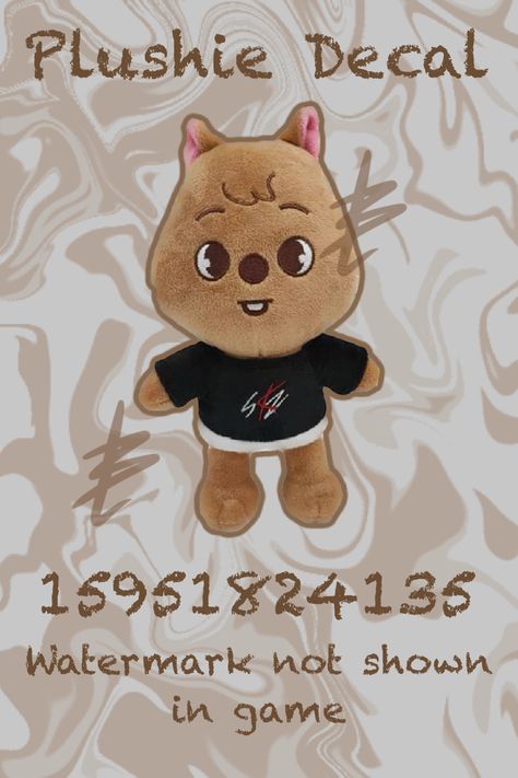 Plushie Decal! Let me know if the code does not work properly. Bloxburg Decals Codes Plushies, Bloxburg Ids, Korean Town, Decals Bloxburg, Japanese Apartment, Roblox Decals, Kids Decals, Bloxburg Decals Codes, Decal Codes