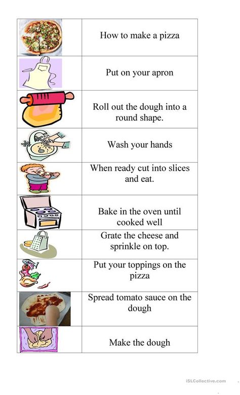 How to make pizza - English ESL Worksheets for distance learning and physical classrooms Pizza Pic, Cooking Vocabulary, Kids Pizza Recipes, Writing Recipes, Pizza Pictures, Recipes Pizza, Writing Printables, Sequencing Worksheets, Teaching Esl