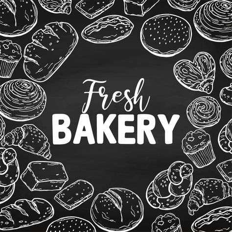 On a chalk board. bakery products. hand ... | Premium Vector #Freepik #vector #frame Bakery Blackboard, Blackboard Design, Bakery Window, Vinyl Cafe, Bakery Shop Interior, Sweet Factory, Blackboard Art, Coffee Board, Bakery Products