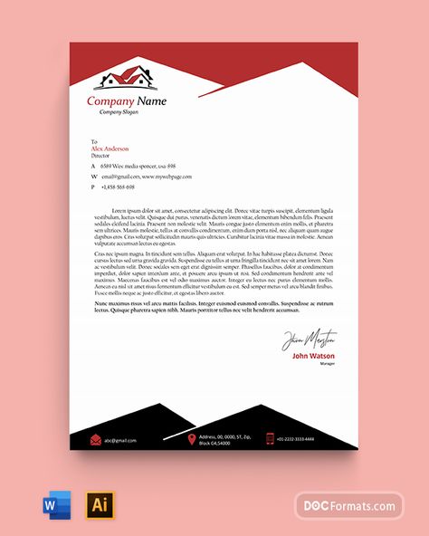 Download free Red & Black Real Estate Letterhead Template in Microsoft Word (DOC), Adobe Photoshop (PSD), Corel Draw, Adobe Illustrator (AI) Format. Easily Editable & Printable. Real Estate Letterhead, Free Letterhead Templates, Company Letterhead Template, Company Letterhead, Guideline Template, Santa Letter Template, Letter Templates Free, Meeting Agenda Template, Project Proposal Template