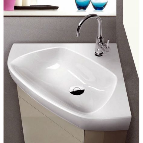 This corner sink might be the solution to lack of space in my small bathroom Corner Bathroom Sink, Corner Sink Bathroom, Corner Bathroom, Bathroom Improvements, Pedestal Bathroom Sink, Wall Mounted Bathroom Sinks, Ceramic Bathroom Sink, Primitive Bathrooms, Contemporary Bathroom Sinks