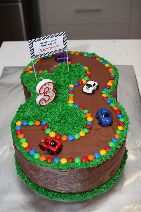 Race Track Cake, Car Cakes For Boys, 3rd Birthday Cake, Race Car Cakes, Cars Birthday Cake, Birthday Cake For Husband, Diy Birthday Cake, Truck Cakes, 3rd Birthday Cakes