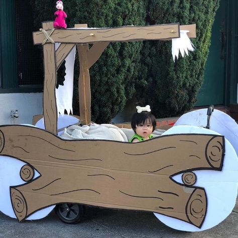 Officer Trades Squad Car For Flintstone Rig | Palo Alto, CA Patch Flinstone Car Diy Wagon, Flinstones Parade Float, Flinstones Wagon Diy, Diy Flintstone Car Wagon, Flinstone Party Ideas, Diy Flintstone Car, Flintstones Car Diy, Flintstones Party Ideas, Pebbles Birthday Party Ideas