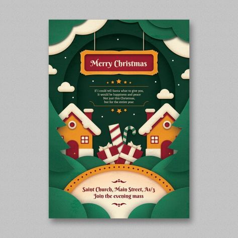 Christmas Paper Art, Paper Art Christmas, Christmas Card With Photo, Christmas Poster Design, Christmas Flyer Template, Christmas Graphic Design, 달력 디자인, Poster Christmas, Paper Cutout Art