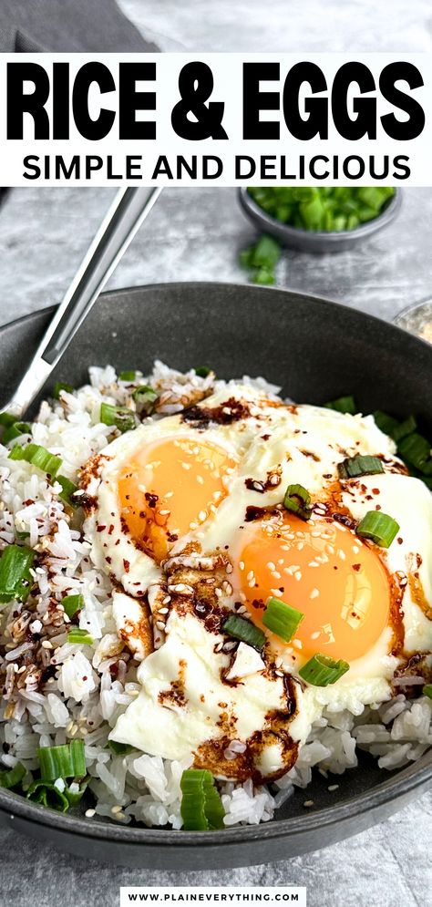 White Rice And Eggs Rice With Egg On Top, Fried Egg Over Rice, Rice And Egg Breakfast, Eggs Over Rice, Eggs And Rice Dinner, Meals With Egg Whites, Eggs With Rice Breakfast, Rice And Egg Recipe Dinners, Breakfast Rice And Egg