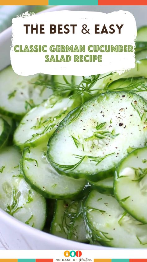 Classic German Cucumber Salad Recipe Dill Cucumber Salad, German Dill Salad Dressing, Cucumber Salad Creamy, Simple Cucumber Salad, German Cucumber Salad Recipes, German Cucumber Salad Vinegar, Danish Style Cucumber Salad, Sour Cream And Dill Cucumber Salad, German Cucumber Dill Salad