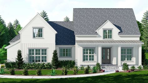 3RD-142-18 | Third Floor Plans Pantry Plans, Country Farmhouse Plans, Board And Batten Exterior, Split Bedroom, House Plans One Story, House Plans Ideas, Outdoor Living Rooms, Shed Roof, French Country Farmhouse