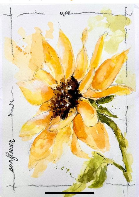 Fall Watercolors, Seashell Seahorse, Watercolor Botanicals, Sunflower Watercolor Painting, Sunflower Designs, Sunflower Artwork, Loose Watercolor Flowers, Sunflower Watercolor, Watercolor Flowers Tutorial