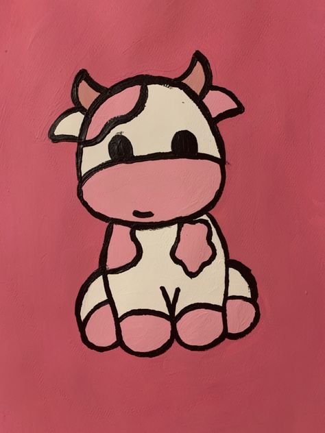 Cow Painting Ideas Easy, Cute Cow Paintings On Canvas, Pink Cow Painting, Western Painting Ideas Easy, Cow Drawing Easy, Pink Paintings, Cheer Box, Cute Easy Paintings, Pink Drawing