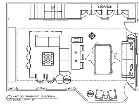 Our Basement Family Room Layout Concept Plan  - Room dimensions approximately  18 1/2' x 34' 4".  Design by Alice Lane Home. Wine Basement, Concept Plan, Family Room Layout, Alice Lane Home, Living Room Plan, Alice Lane, Basement Layout, Family Room Furniture, Basement Family Room