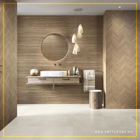 We are just obsessed with these room ideas using wood look tiles. The beauty of wood with the benefits of porcelain! #bathroomtile #kitchentile #uniquehome #designinspo #interiordesign #livingroom #countertops #albertahomes #edmonton Unique Tile Floor, Wood Wall Tiles, Fireplace Facade, Rectangle Tiles, Wood Effect Tiles, Wood Accent Wall, Porcelain Wall Tile, Merola Tile, Wood Look Tile