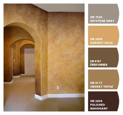 Paint colors from ColorSnap by Sherwin-Williams Tuscan Paint Colors, Indoor Paint Colors, Faux Painting Walls, Tuscan Living Rooms, Tuscan Colors, Wall Painting Techniques, Farmhouse Paint Colors, Pintura Exterior, House Color Palettes