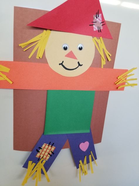 Pre K Scarecrow Craft, Scarecrow Shape Craft, Shape Scarecrow Craft Preschool, Scarecrow Crafts For Preschool, Scarecrow Craft For Toddlers, Scarecrow Art Preschool, Scarecrow Art For Toddlers, Scarecrow Preschool Crafts, Classroom Scarecrow