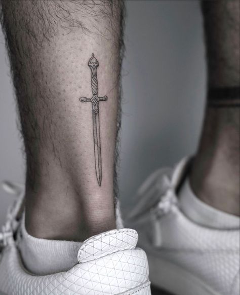 Back Of Ankle Tattoo, Positivity Tattoo, Ankle Tattoo Men, Back Of Leg Tattoos, Gothic Tattoos, Knife Tattoo, King Tattoos, Wrist Tattoos For Guys, Leg Tattoo Men