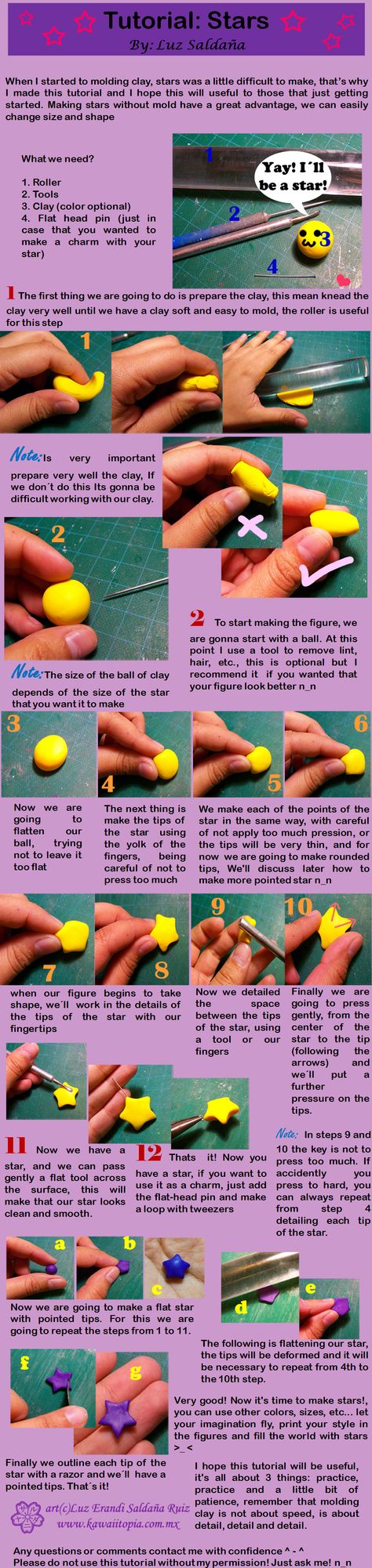 tutorial 2 stars by Sarudanya.deviantart.com on @deviantART Polymer Clay Star, Kawaii Stars, Clay Star, Kawaii Clay, Diy Fimo, Kawaii Charms, Daydream Believer, Clay Arts, Star Tutorial