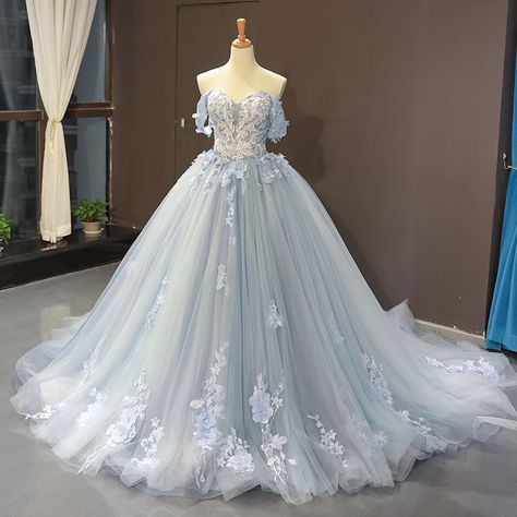 Perry Winkle Quinceanera Dresses, Light Blue Debut Gown, Light Blue Gown Aesthetic, Barmitzva Dress, Light Blue Ball Gowns, Dusty Blue Quinceanera Dresses, Wedding Dresses Light Blue, Light Blue Ballgown, Ball Gowns Blue