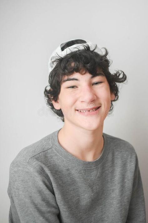 Boy With Curly Hair, Angry Boy, Boys With Curly Hair, Gray Shirt, Grey Shirt, Baseball Hat, Curly Hair, Baseball Cap, Photo Image