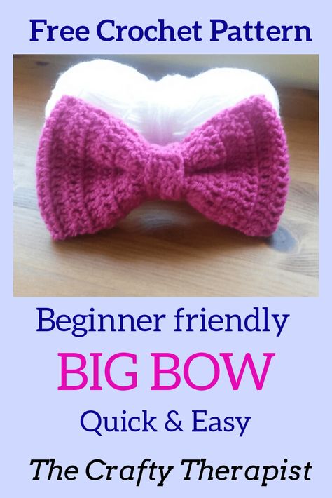 Crochet Bow Tie Pattern, How To Crochet A Bow Tie, Crochet Bow Applique Free Pattern, Big Bow Crochet Pattern Free, Crochet Bow Tie Dog, Bow Tie Crochet Pattern Free, Crochet Bowtie Free Pattern, Crochet Big Bows Free Pattern, Crochet A Bow Free Pattern