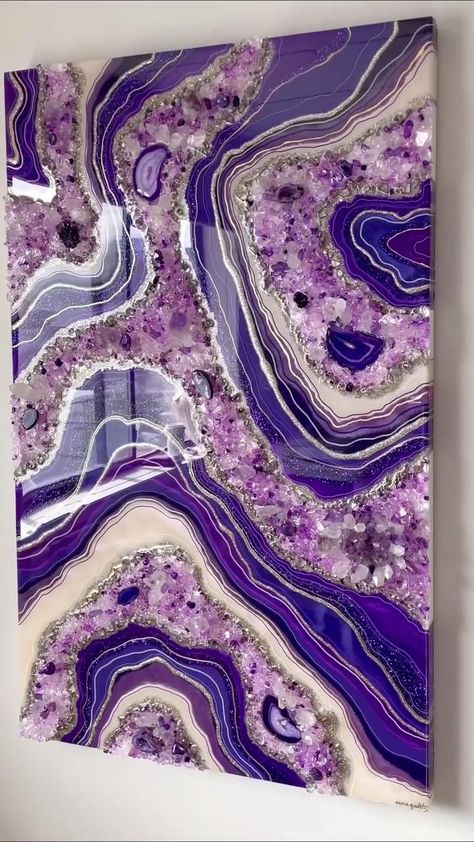 Immaculate Purple Amethyst Resin Geode Art! in 2022 | Resin crafts, Resin art painting, Resin crafts tutorial Diy Resin Wall Art, Resin Geode Art, Resin Art Canvas, Painting Resin, Wal Art, Resin Geode, Resin Crafts Tutorial, Tables Kitchen, Resin Art Painting