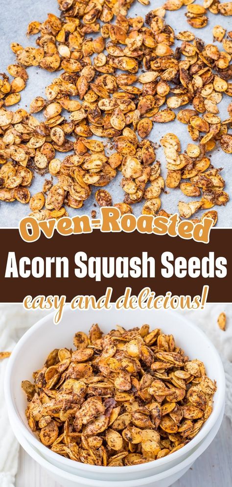 Don't toss those seeds! Turn them into a delicious snack with this easy roasted acorn squash seeds recipe. Perfectly crunchy and baked right in your oven, we've got you covered with 6 mouthwatering seasoning ideas to shake things up. From spicy to sweet, there's a flavor for every craving. Get ready to roast and enjoy your new favorite munchies! Roasted Squash Seeds Recipe, Acorn Squash Seeds Roasted, Squash Acorn Recipes, Baking Acorn Squash Oven, Butternut Squash Seeds Roasted, Roasting Acorn Squash Oven, Roasted Acorn Squash Oven, Acorn Squash Recipe Baked, Squash Seeds Roasted