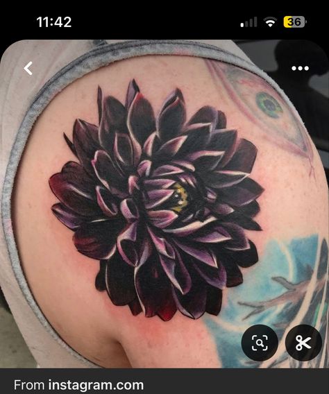 Dahlia Flower Tattoos, Flower Cover Up Tattoos, Black Flowers Tattoo, Dahlia Tattoo, Wrap Around Wrist Tattoos, Flor Tattoo, Purple Tattoos, Bright Tattoos, Tattoos For Women Flowers