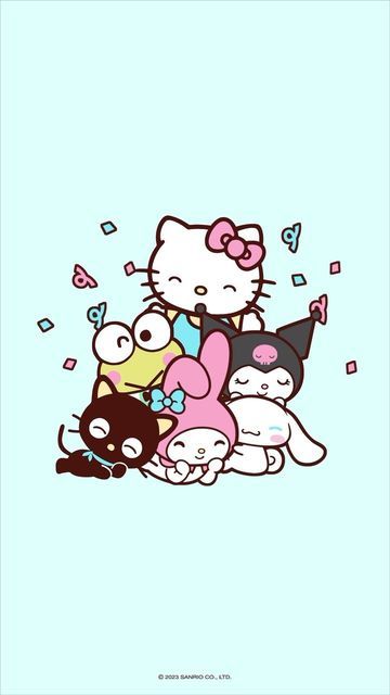 Cute Group Icons, Chococat Birthday Party Ideas, Six Best Friends Pictures, Sanrio Friends Wallpaper, Hello Kitty Friends Wallpaper, 7 Friends Pictures, Hello Kitty Group, Sanrio Characters Together, Kuromi Friends