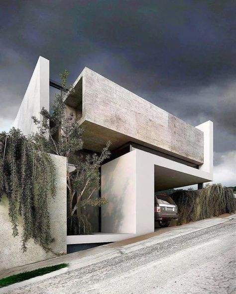 Brutalist House, Sketches Architecture, Concrete Architecture, Minimalist House Design, Brutalist Architecture, Random Inspiration, Facade Architecture, House Architecture, Tree Ideas