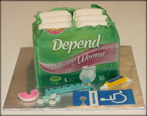 Depends Cake, Funny Cake Ideas, Birthday Cake Ideas For Adults Women, Cake With Cookies, Birthday Cupcakes For Women, Cake For Women, Over The Hill Cakes, Turning 50, Adult Birthday Cakes