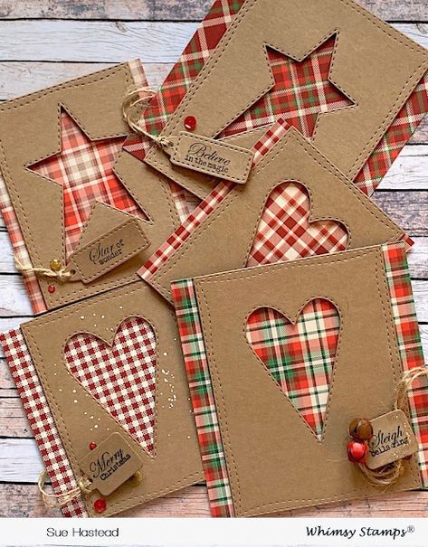 Paper Pictures Art, Christmas Card Paper Crafts, Diamond Press Card Ideas Christmas, Stamped Valentine Cards, Christmas Card Scrapbook, Tartan Christmas Cards Handmade, Handmade Cards Cricut, Tartan Christmas Cards, Card Craft Ideas Cardmaking