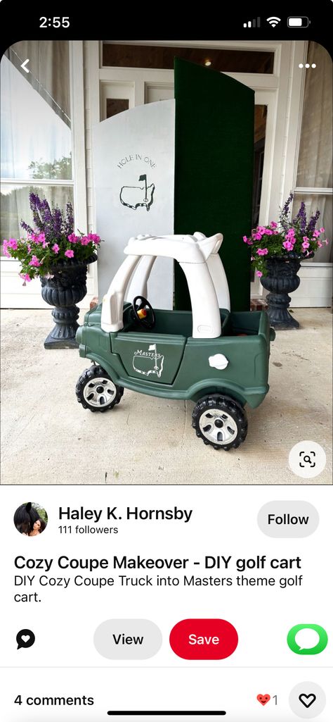 Cozy Coupe Golf Cart, Cozy Coupe Truck, Cozy Coupe Makeover, Baby First Birthday Themes, Golf Diy, Golf Birthday Party, Golf Theme, Golf Birthday, First Birthday Party Themes