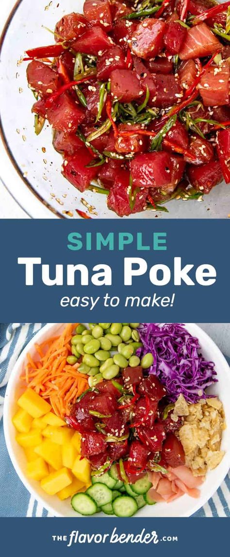 Spicy Ahi Poke Recipe, Yellow Fin Tuna Recipe, Ahi Tuna Poke Bowl Recipe, Tuna Poke Recipe, Tuna Poke Bowl Recipe, Poke Salad, Ahi Tuna Poke, Poke Recipe, Poke Bowl Recipe