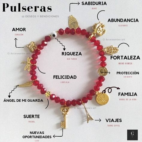 Pulsera con dijes de deseos y bendiciones... Conoce el significado de cada dije y personalizala. Ideas Para Hacer Pulseras, Diy Jewelry, Diy And Crafts, Handmade Jewelry, Beaded Bracelets, Bracelet, Collar, Handmade Jewellery, Diy Jewellery