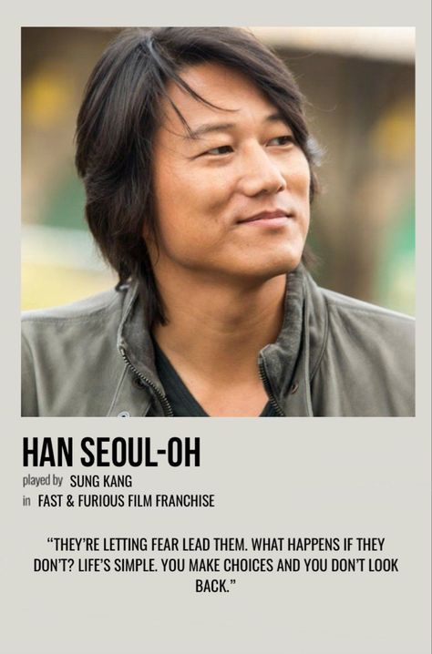 minimal polaroid character poster for han seoul-oh from fast & furious film franchise Han Lue Tokyo Drift, Han Fast And Furious Aesthetic, Han Tokyo Drift, Han Fast And Furious Wallpaper, Han Lue, Han Fast And Furious, Fast And Furious Characters, Han From Fast And Furious, Fast And The Furious