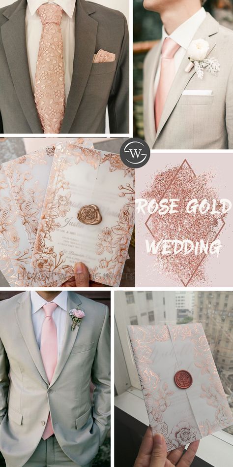 rose gold groom tie ideas Rose Gold Wedding Groom, Rose Gold And Grey Wedding Decorations, Rose Gold And Pink Bridesmaid Dresses, Groomsmen Attire Rose Gold Wedding, Rose Pink And Gold Wedding, Rosegold Bridesmaids Dresses, Rose Gold Decorations Wedding, White And Rose Gold Wedding Theme, Champagne Pink And Gold Wedding