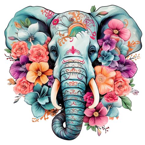 Digital Art Projects, Elephant Clip Art, Elephant Clipart, Elephant Artwork, Floral Elephant, Boho Elephant, Skull Style, Elephant Art, Skull Fashion